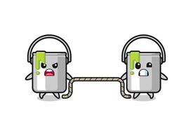 cute paint tin character is playing tug of war game vector