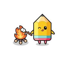 pencil character is burning marshmallow vector