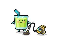 cute melon juice holding vacuum cleaner illustration vector