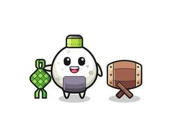 onigiri muslim character are celebrating Eid Al Fitr vector