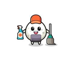 lindo personaje onigiri como mascota de los servicios de limpieza vector