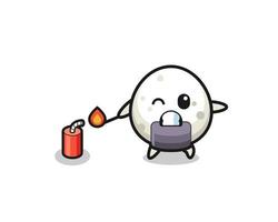 onigiri mascot illustration playing firecracker vector