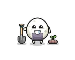 cute onigiri cartoon is planting a tree seed vector