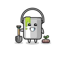 cute paint tin cartoon is planting a tree seed vector