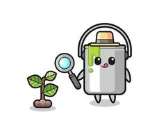 cute paint tin herbalist researching a plants vector