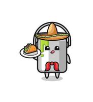 paint tin Mexican chef mascot holding a taco vector