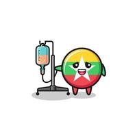 cute myanmar flag character standing with infusion pole vector