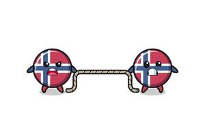 cute norway flag character is playing tug of war game vector