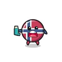 norway flag mascot having asthma while holding the inhaler vector