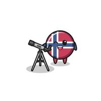 norway flag astronomer mascot with a modern telescope vector