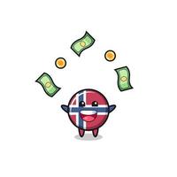 illustration of the norway flag catching money falling from the sky vector