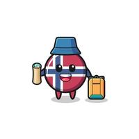 personaje de la mascota de la bandera de noruega como excursionista vector