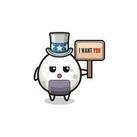 onigiri cartoon as uncle Sam holding the banner I want you vector