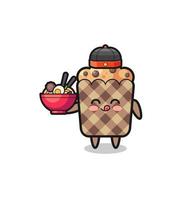 muffin as Chinese chef mascot holding a noodle bowl vector