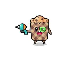 cute muffin holding a future gun vector