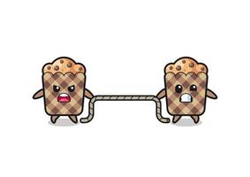 cute muffin character is playing tug of war game vector