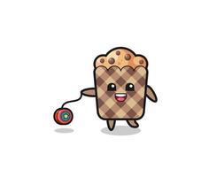 cartoon of cute muffin playing a yoyo vector