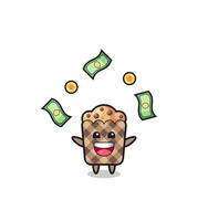 illustration of the muffin catching money falling from the sky vector