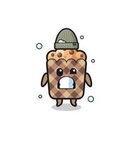 cute cartoon muffin with shivering expression vector