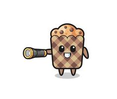 muffin mascot holding flashlight vector