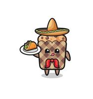 muffin chef mexicano mascota sosteniendo un taco vector