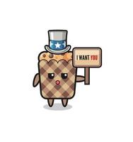 muffin cartoon as uncle Sam holding the banner I want you vector
