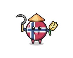 norway flag Asian farmer holding paddy vector