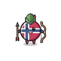 caricatura de la bandera de noruega como mascota de arquero medieval vector