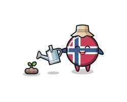 cute norway flag is watering plant seeds vector