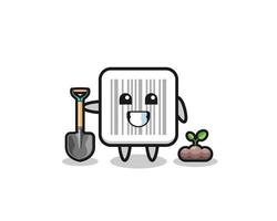 cute barcode cartoon is planting a tree seed vector