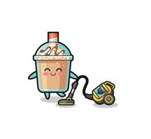 cute milkshake holding vacuum cleaner illustration vector