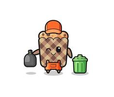 the mascot of cute muffin as garbage collector vector