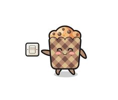 cartoon muffin is turning off light vector