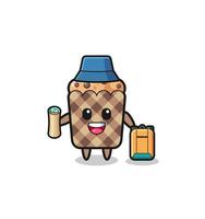 personaje de mascota de muffin como excursionista vector