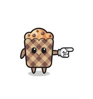 mascota de muffin con gesto apuntando hacia la derecha vector