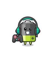 battery gamer mascot holding a game controller vector