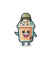 cute milkshake as veteran cartoon vector