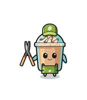 cute milkshake as gardener mascot vector