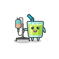 lindo personaje de jugo de melón de pie con poste de infusión vector