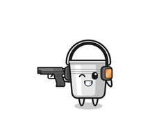 illustration of metal bucket cartoon doing shooting range vector