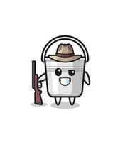 metal bucket hunter mascot holding a gun vector