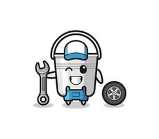 the metal bucket character as a mechanic mascot vector