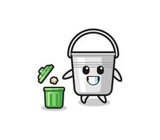 illustration of the metal bucket throwing garbage in the trash can vector