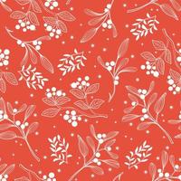 Foliage seamless pattern on red vector