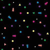 trees and confetti seamless pattern on black vector