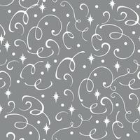 swirls and stars seamless pattern on grey vector
