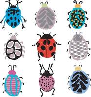 ilustración de nueve insectos vector
