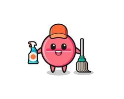cute medicine tablet character as cleaning services mascot vector