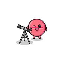 medicine tablet astronomer mascot with a modern telescope vector