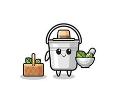 metal bucket herbalist cute cartoon vector